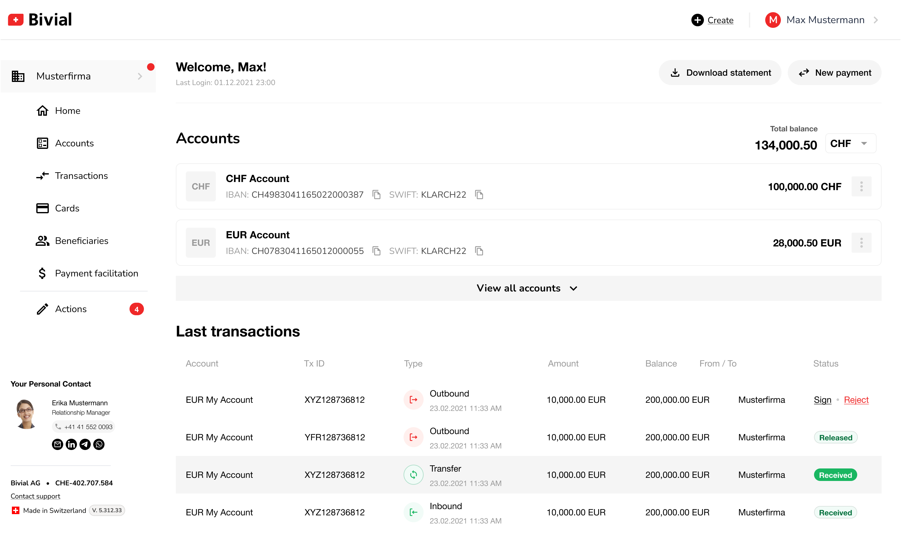 Bivial dashboard preview